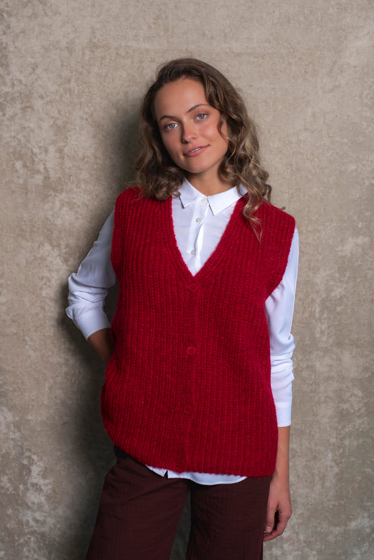 Cardigan sin mangas Rojo Cereza