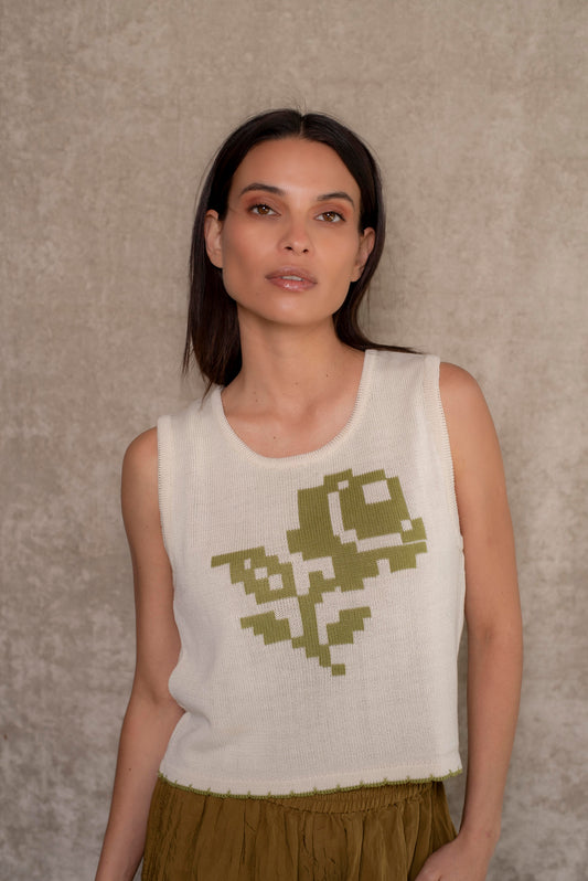 Polera Rosa crudo y verde