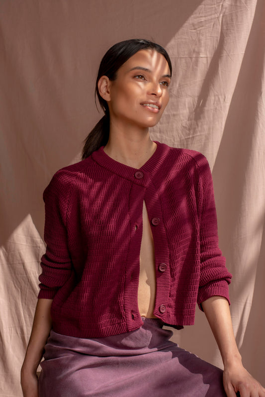 Cardigan algodón burdeo