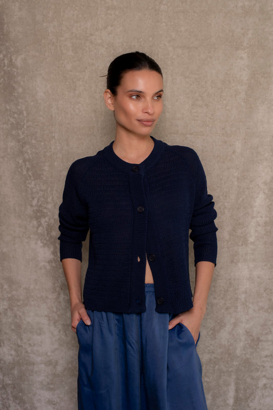 Cardigan algodón azul