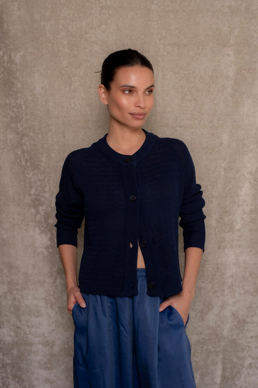 Cardigan algodón azul