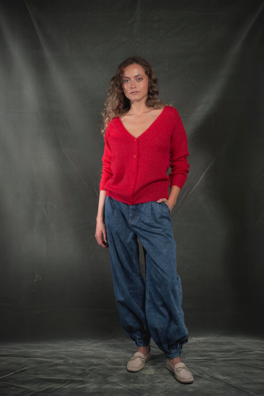 Cardigan liviano Rojo