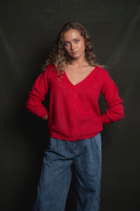 Cardigan liviano Rojo