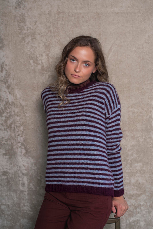 Sweater rayas ciruela y celeste