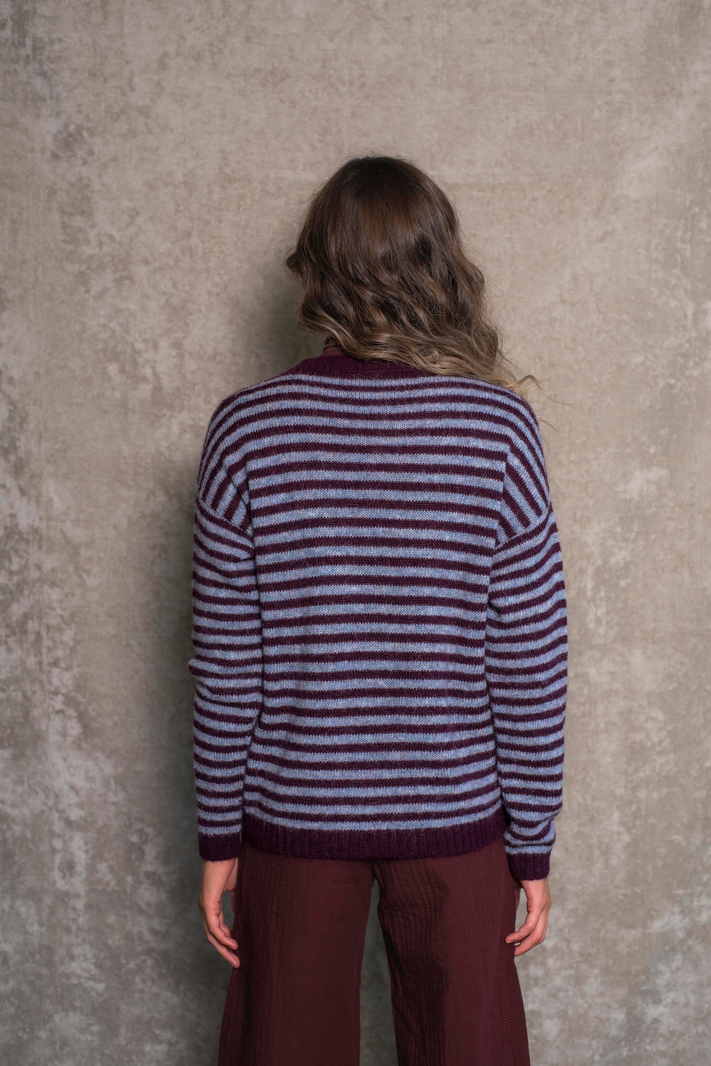 Sweater rayas ciruela y celeste