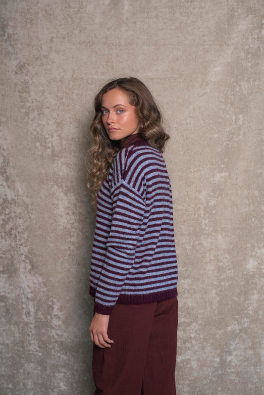 Sweater rayas ciruela y celeste