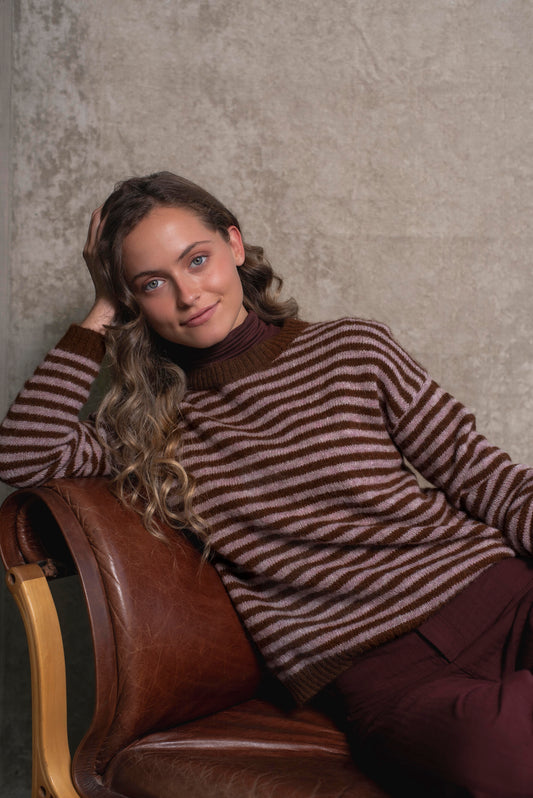 Sweater rayas Camel y rosa