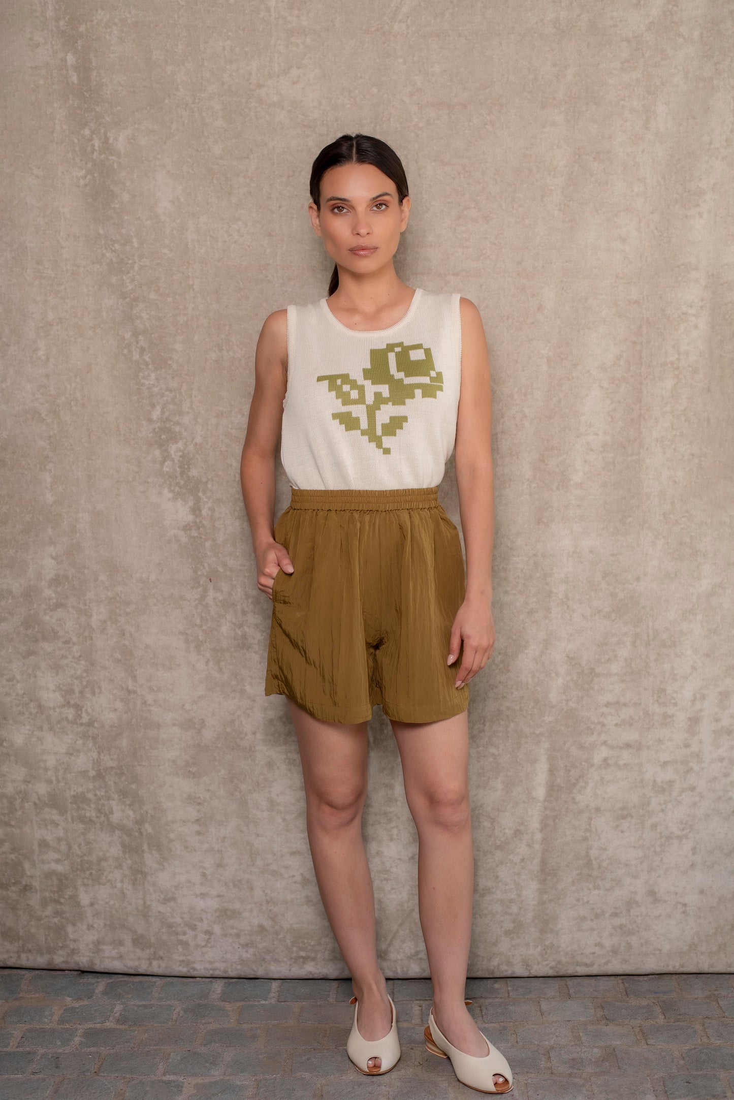 Polera Rosa crudo y verde