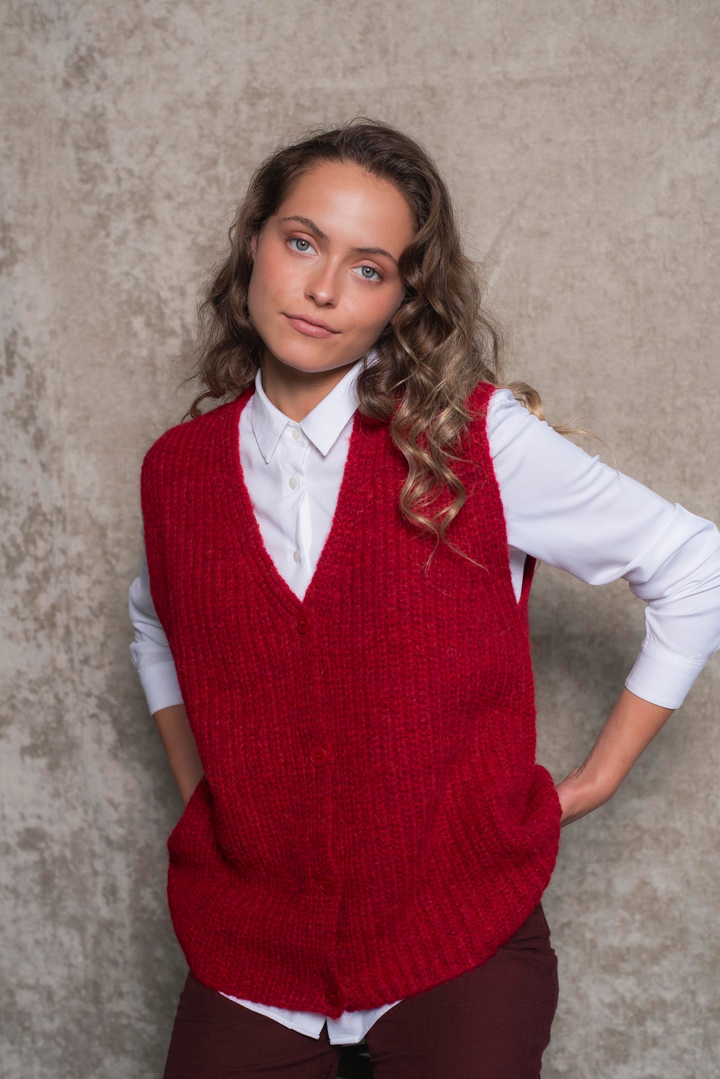 Cardigan sin mangas Rojo Cereza