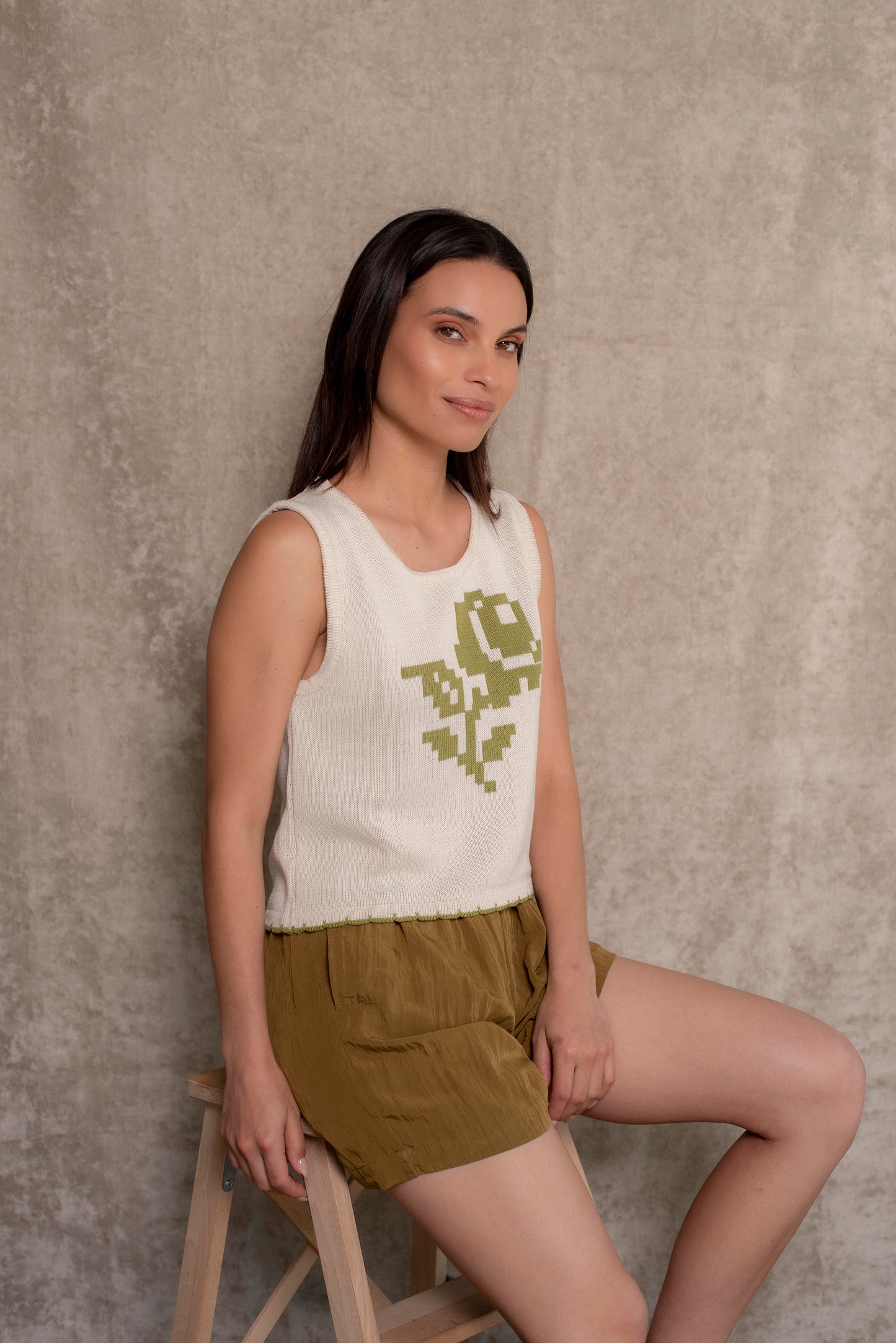 Polera Rosa crudo y verde