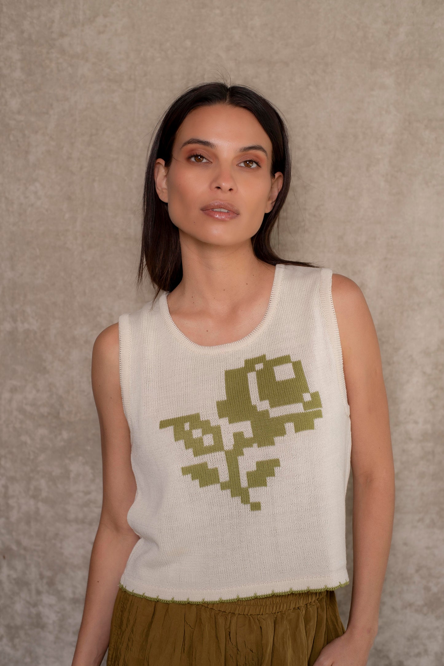 Polera Rosa crudo y verde