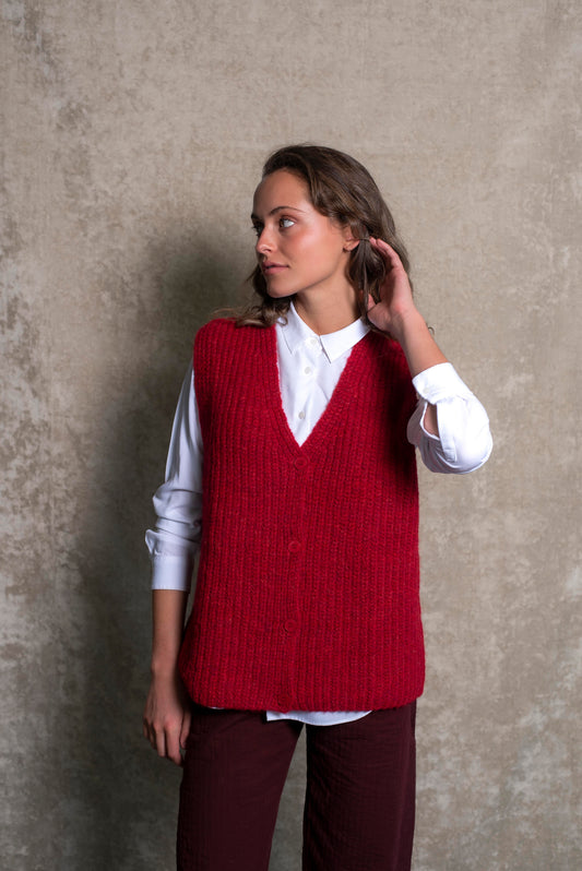 Cardigan sin mangas Rojo Cereza