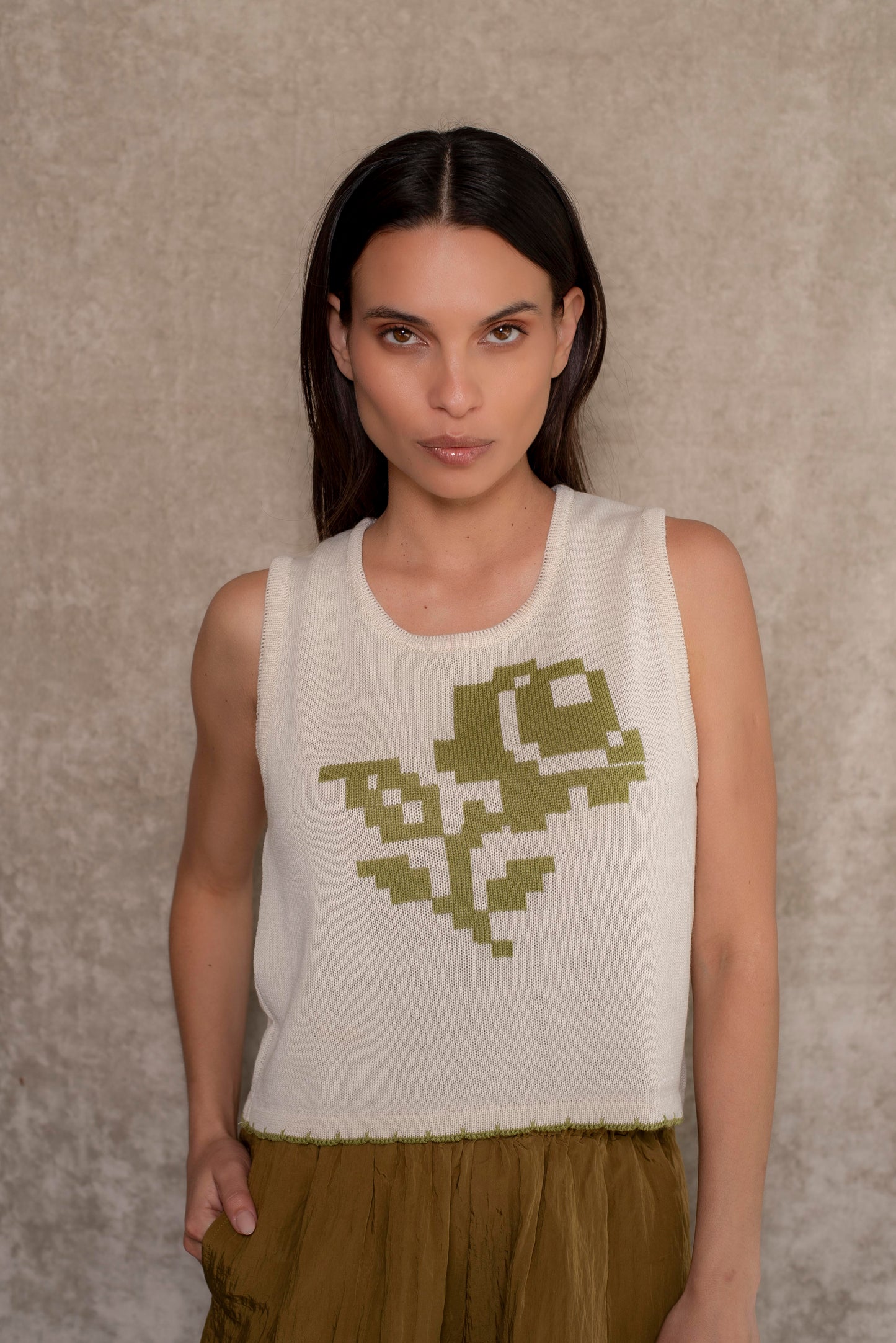 Polera Rosa crudo y verde