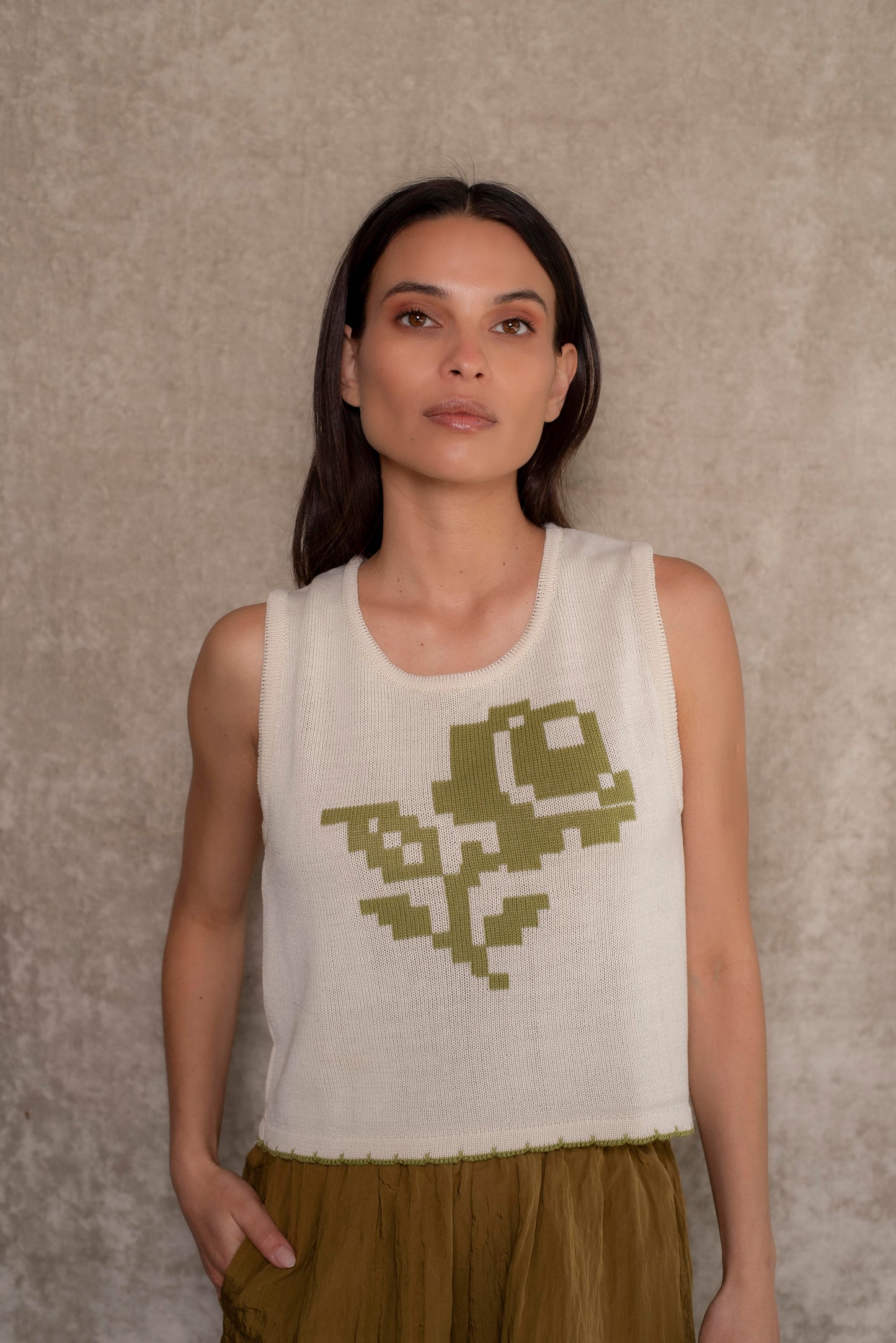 Polera Rosa crudo y verde