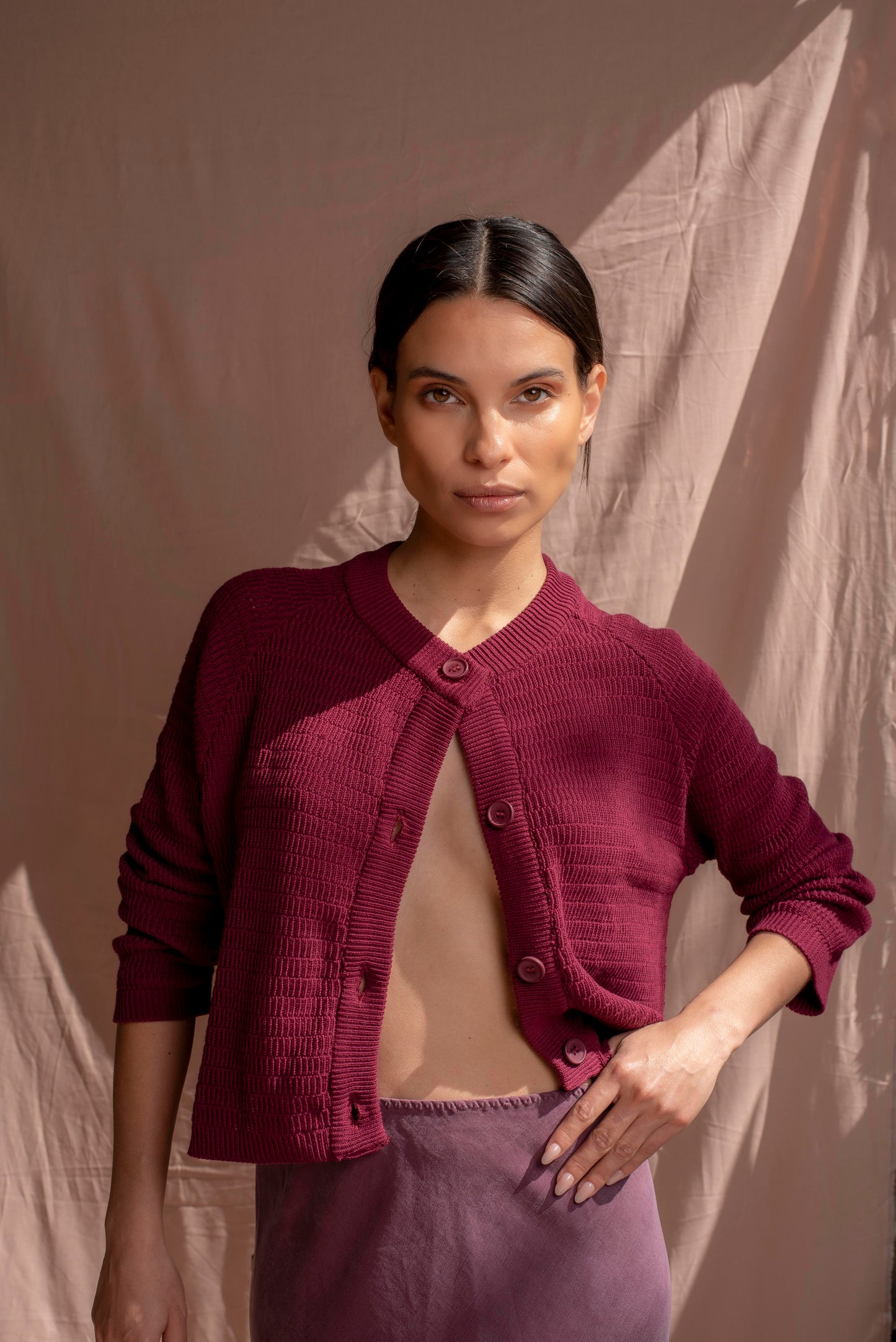 Cardigan algodón burdeo