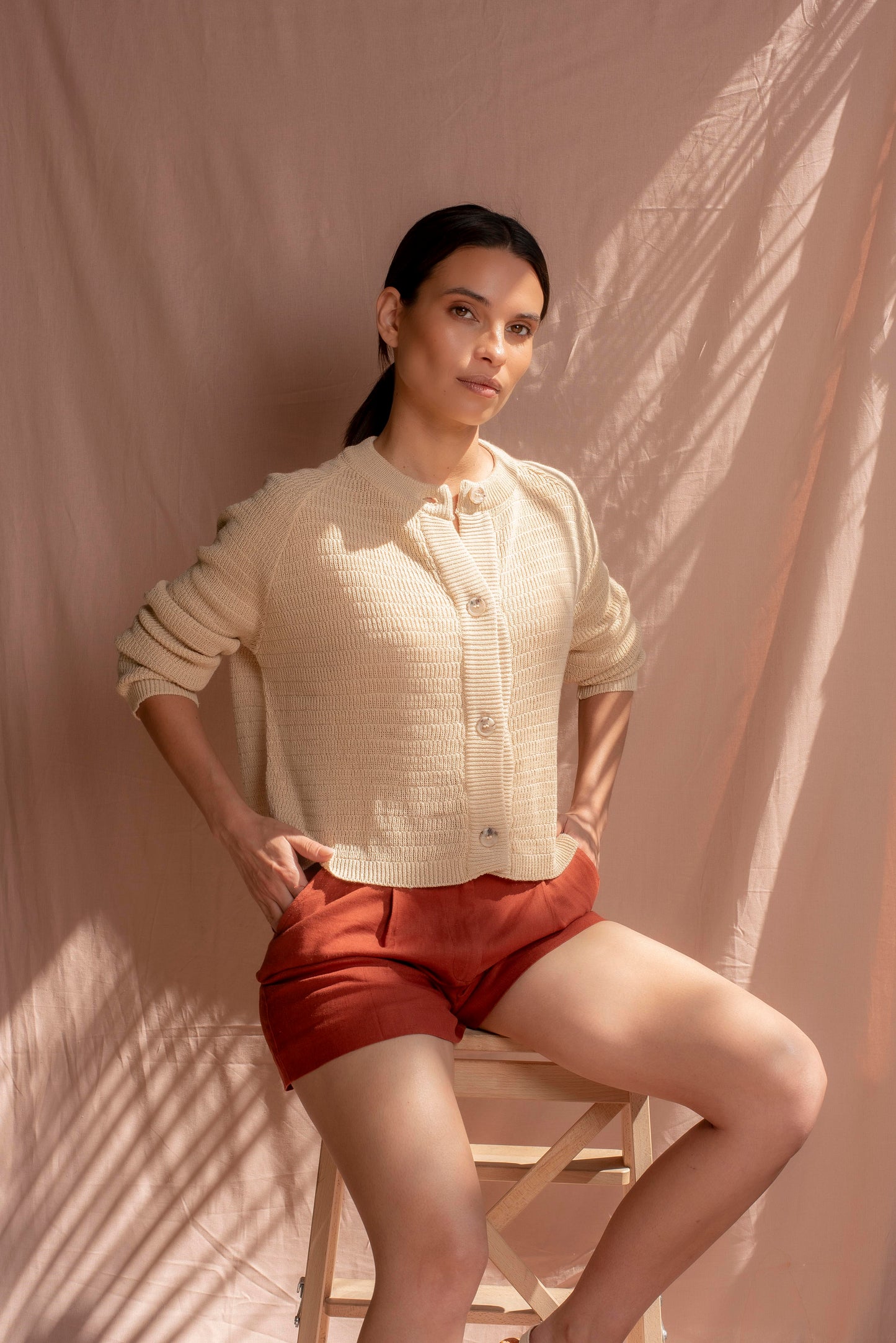 Cardigan algodón arena