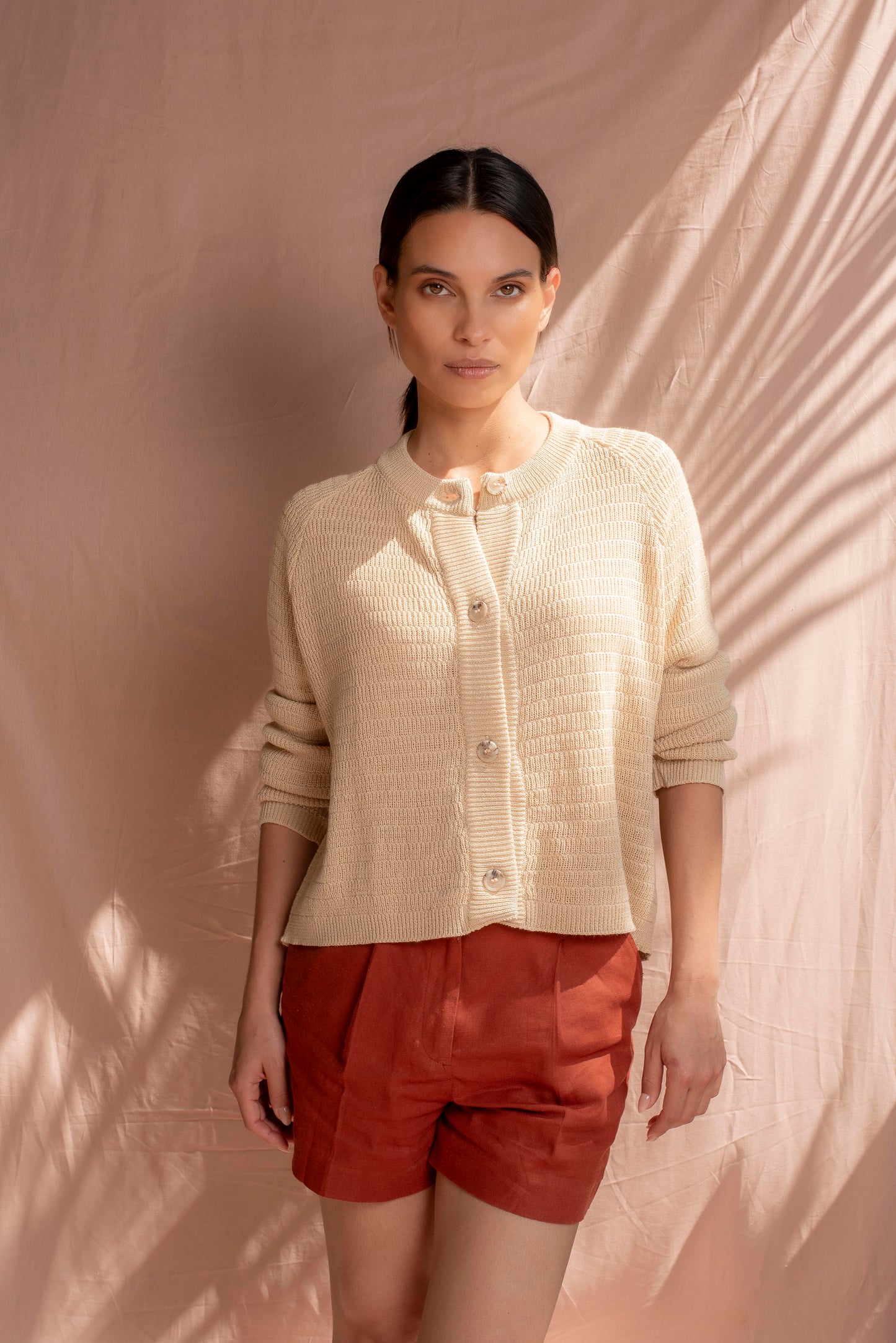 Cardigan algodón arena