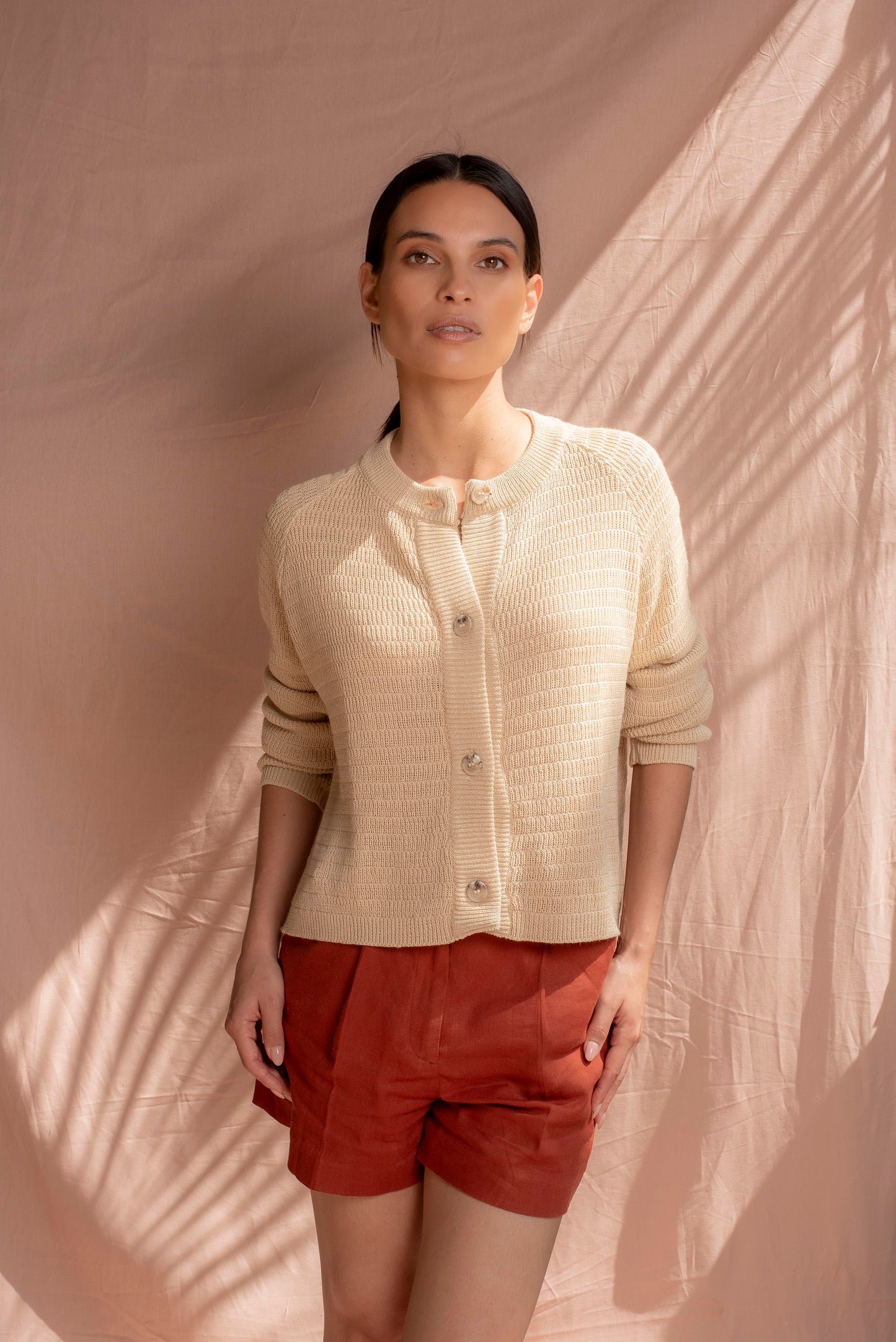 Cardigan algodón arena