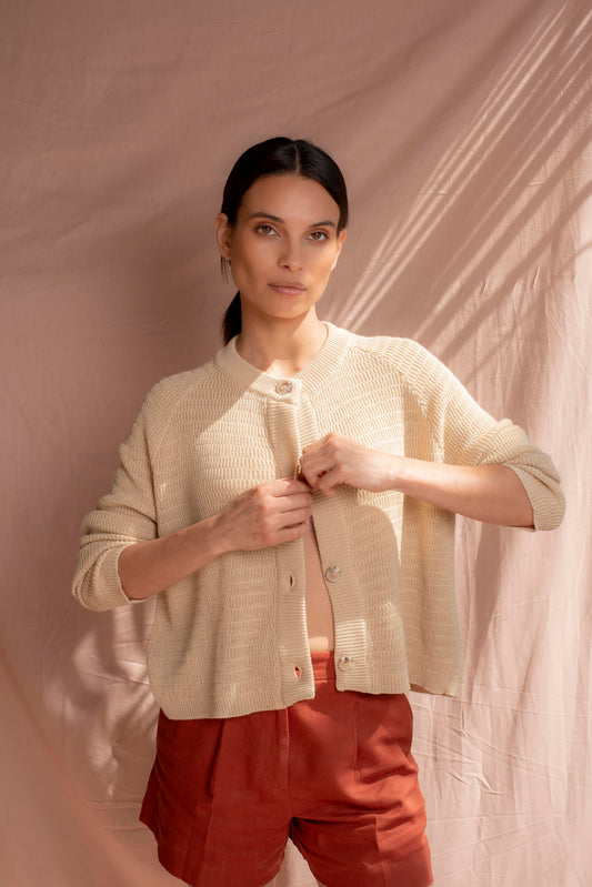 Cardigan algodón arena