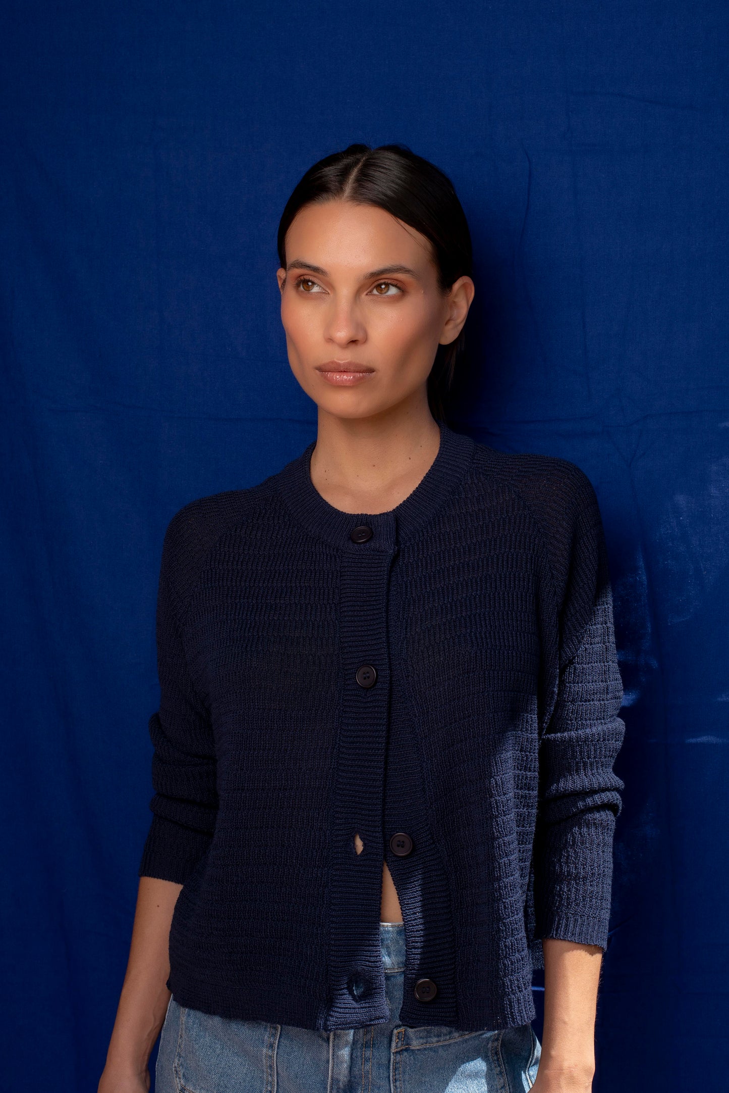 Cardigan algodón azul