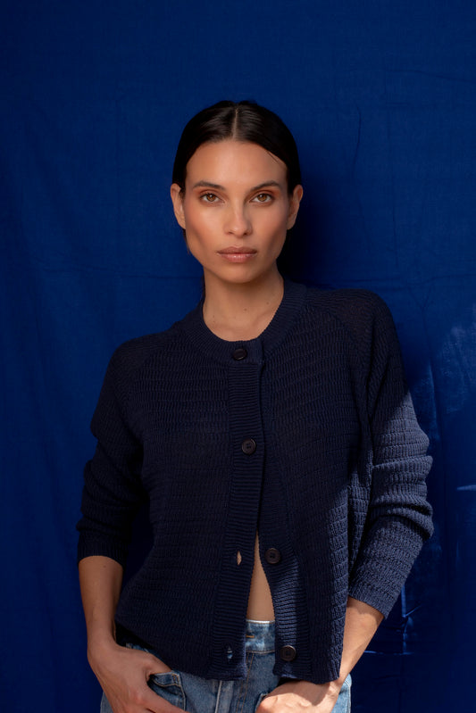 Cardigan algodón azul