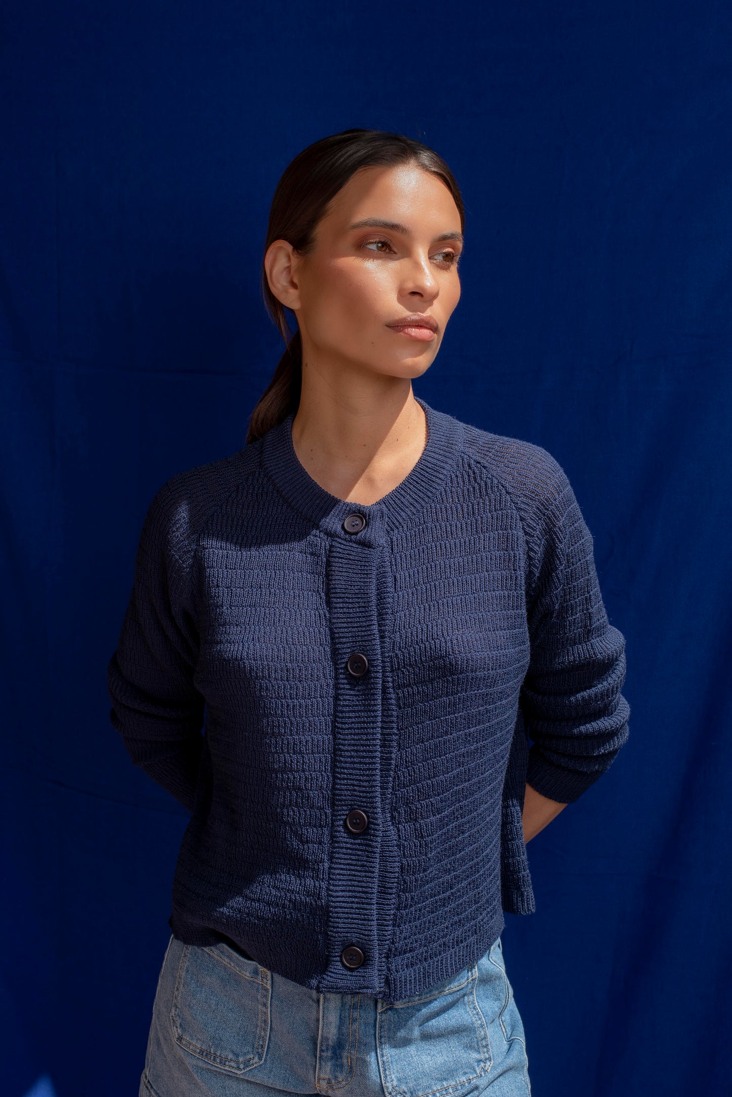 Cardigan algodón azul