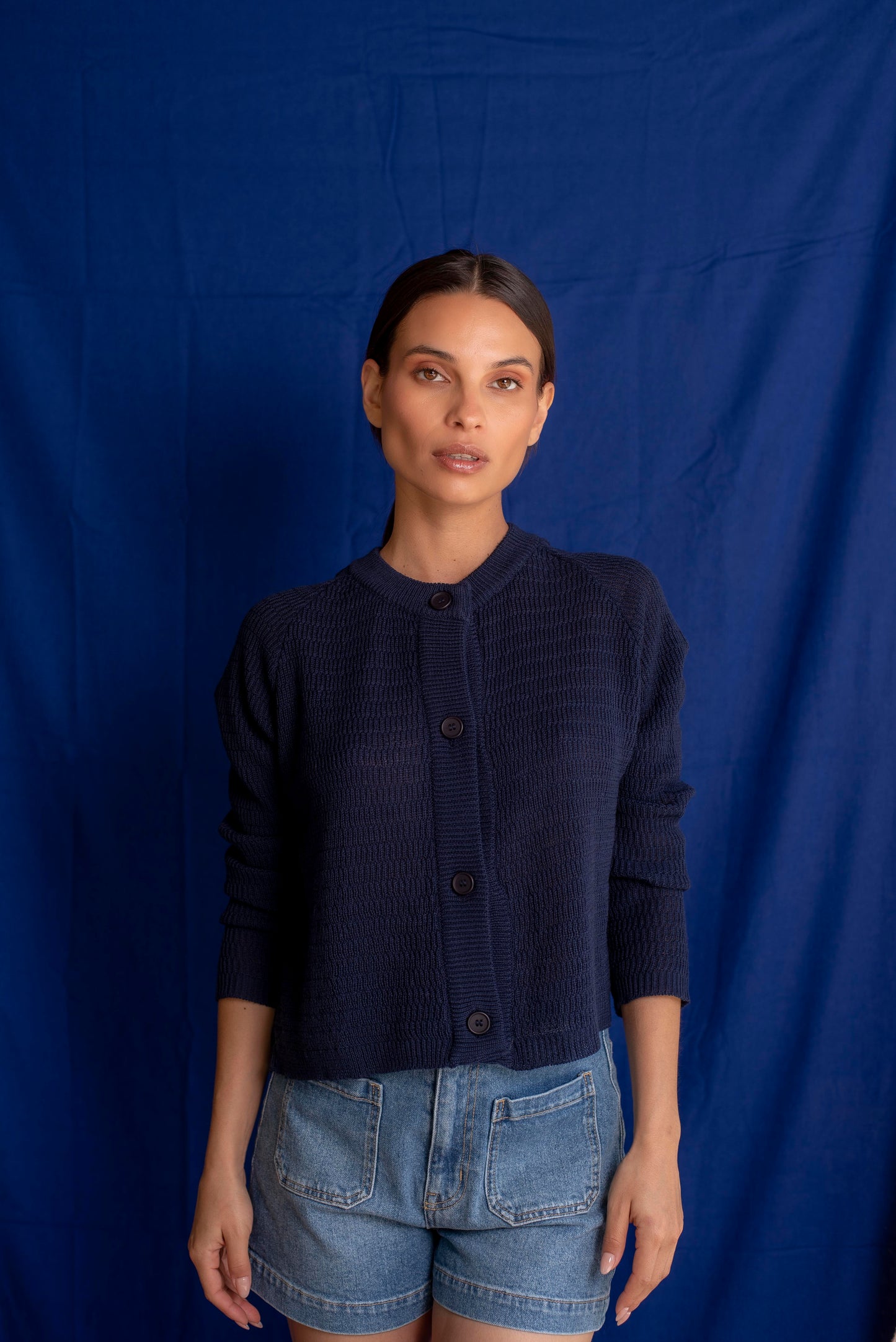 Cardigan algodón azul