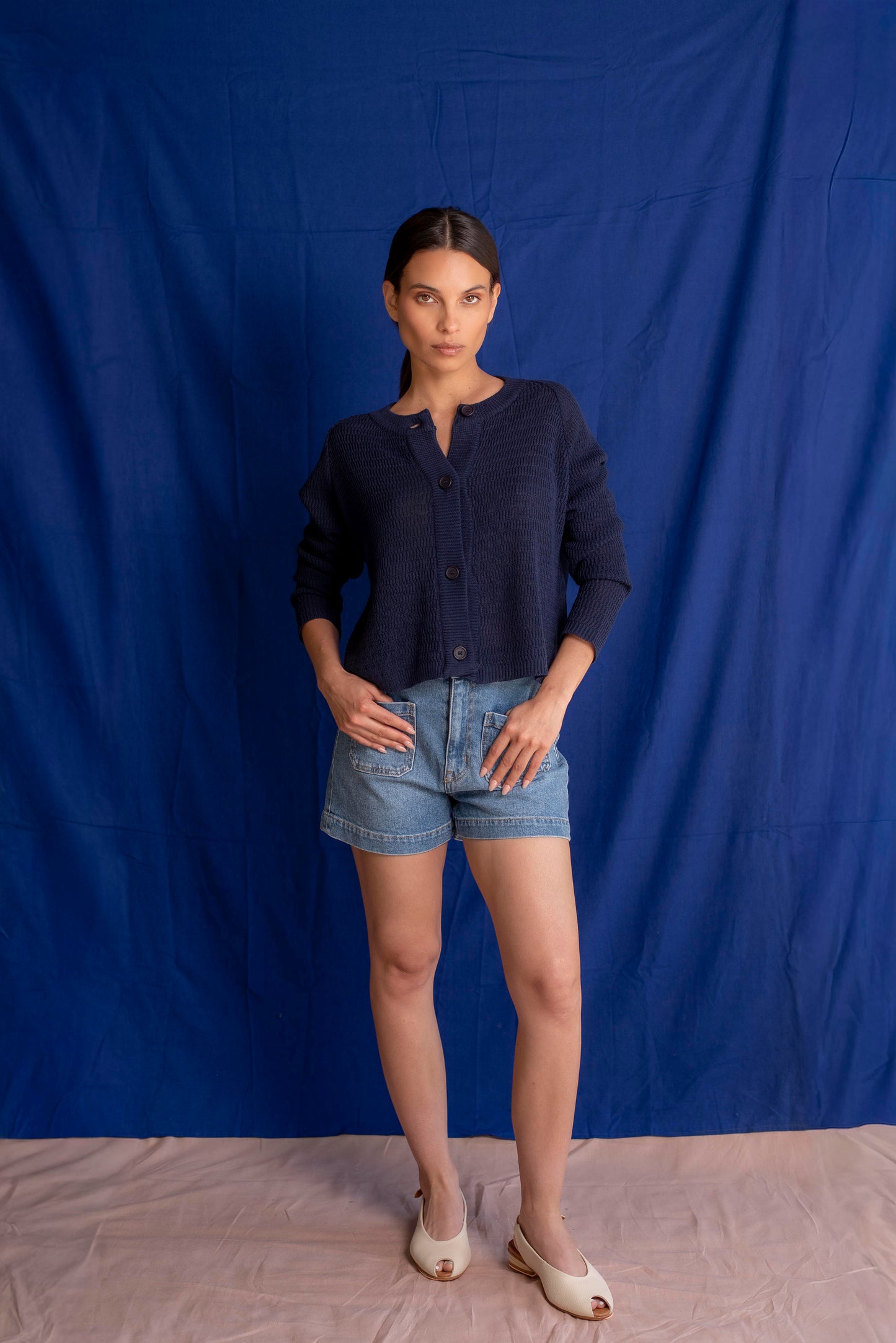 Cardigan algodón azul