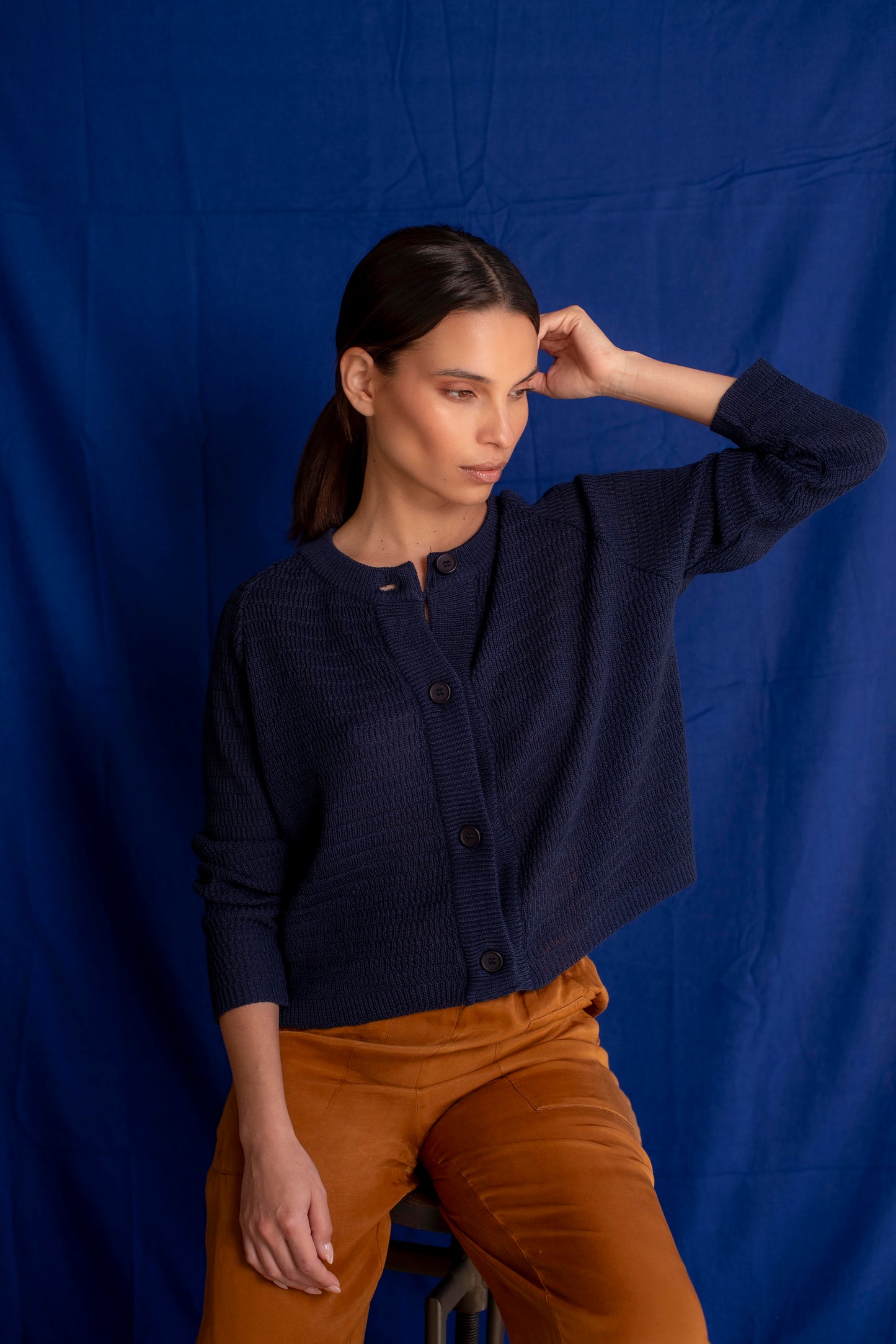 Cardigan algodón azul