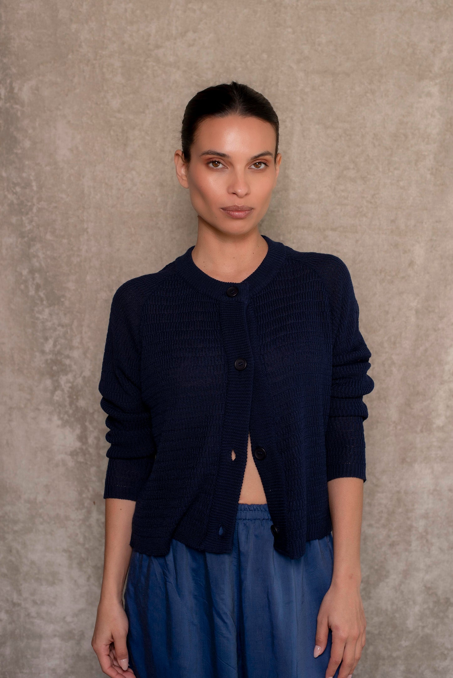 Cardigan algodón azul