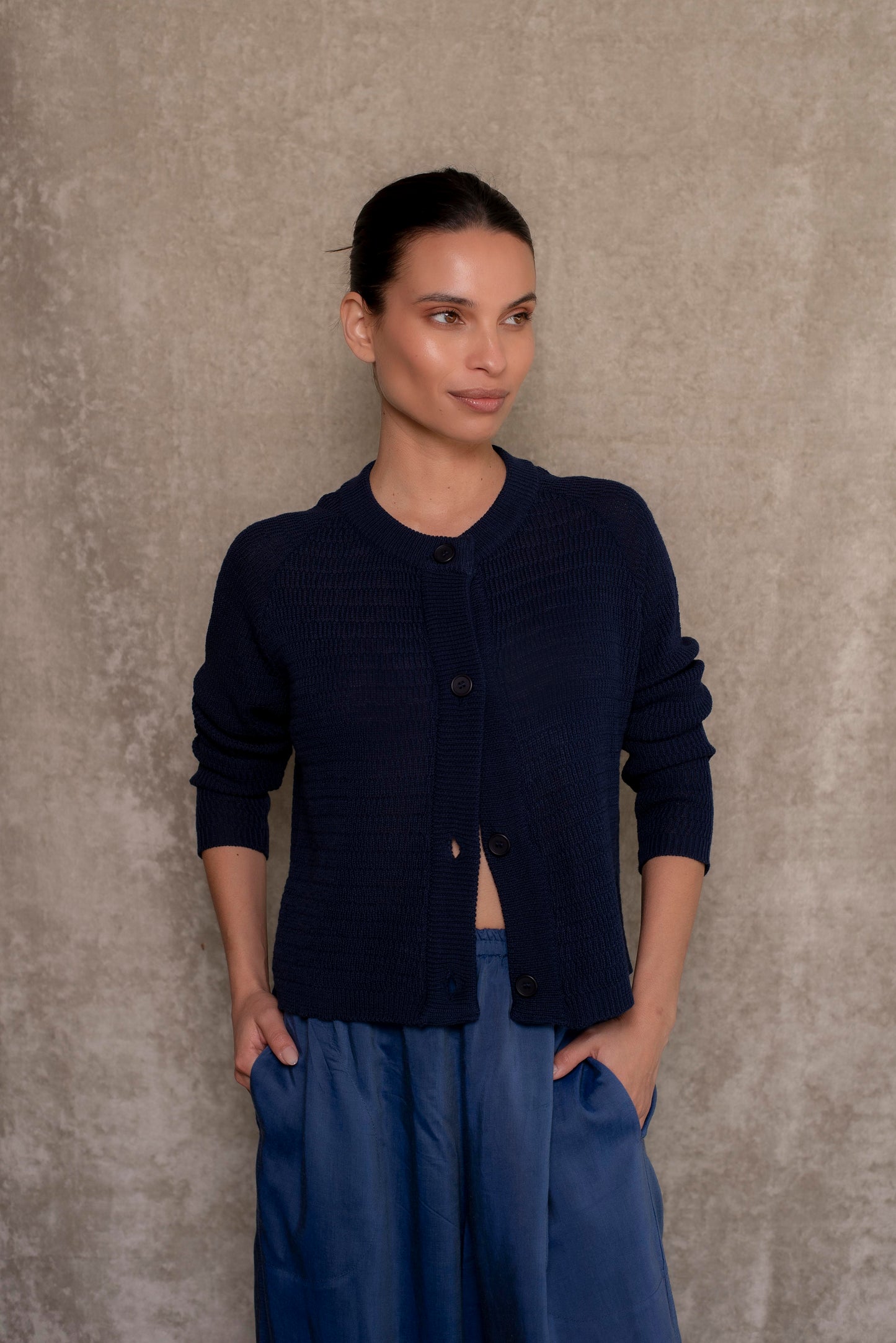 Cardigan algodón azul