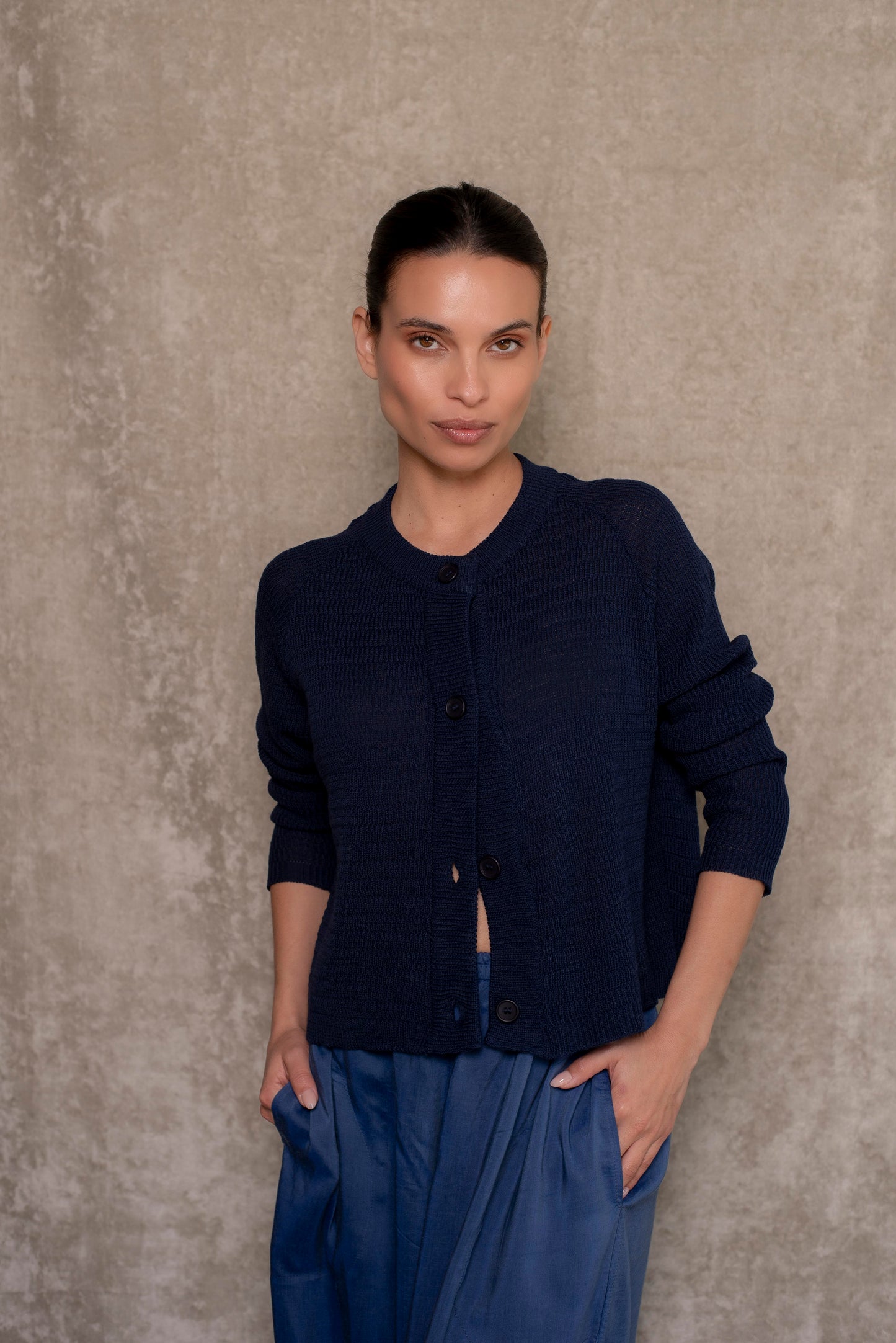 Cardigan algodón azul