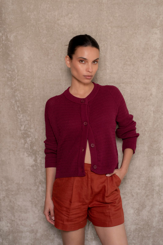 Cardigan algodón burdeo