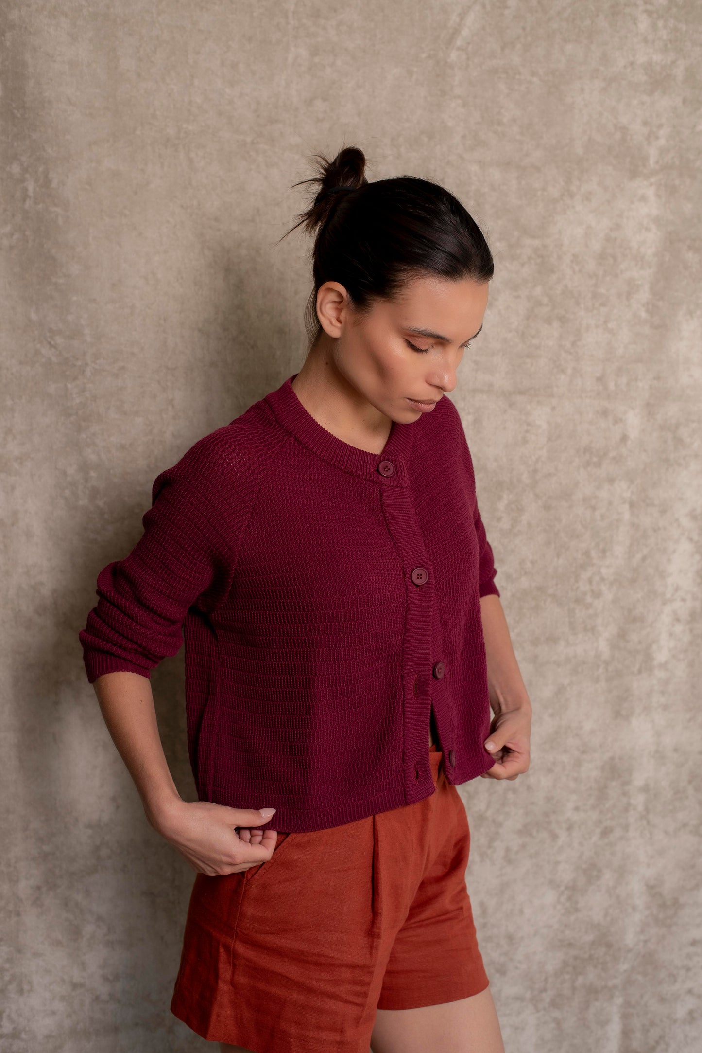 Cardigan algodón burdeo