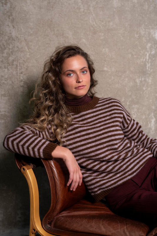 Sweater rayas Camel y rosa