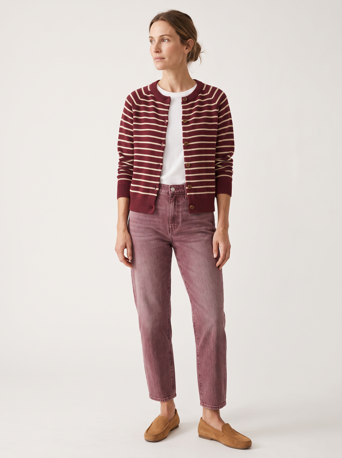 Cardigan rayas burdeo