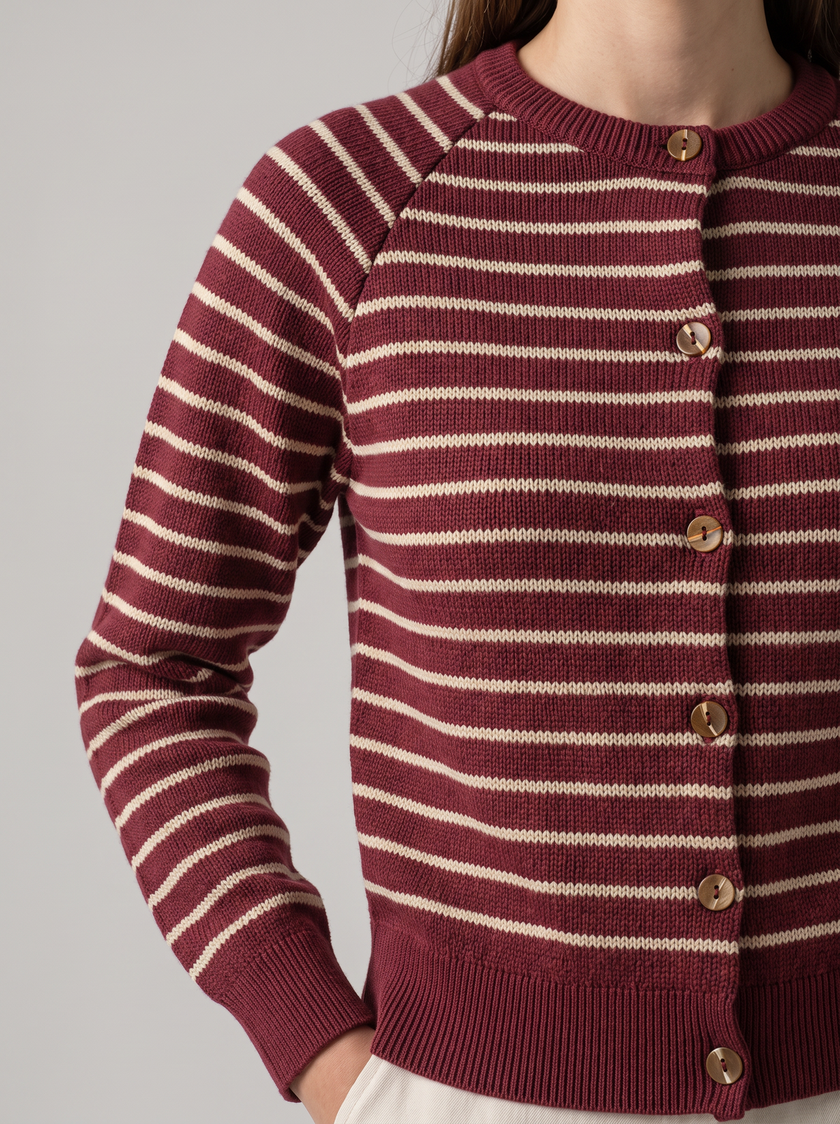 Cardigan rayas burdeo